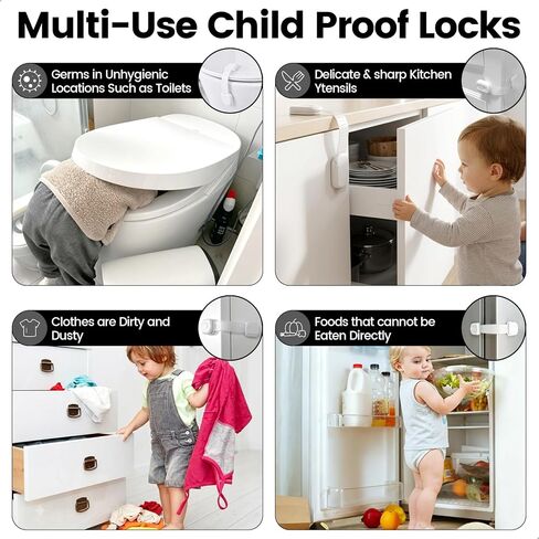 Matenf Child Proof Cabinet Locks, Baby Safety Locks, 4 PCS | Self Adhesive, Durable ABS Material, Fridgeor Drawer Locks, for Toddler Kid Safety in Kuwait