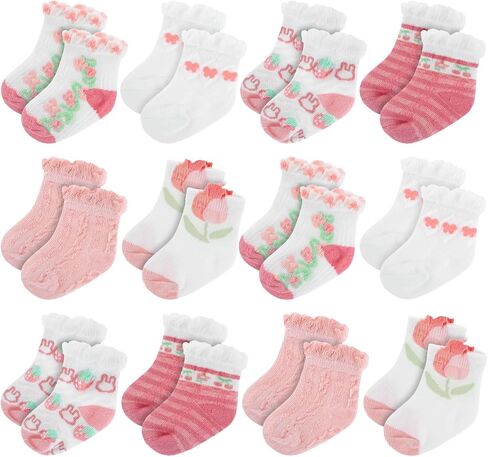 Toulite 12 Pairs Preemie Socks Baby Girls Boys Cotton Premature Ruffle Turn Cuff Sock for Hospital NICU Newborn in Kuwait