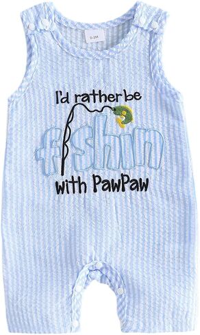Infant Baby Boy Sleeveless Jumpsuit Romper Letter Embroidery Fishing Outfit Summer Newborn Boy Clothes in Kuwait