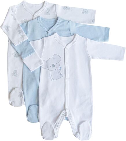 Kitikate Organic Cotton Baby Boys Footed Romper Set, 3-Pack, One-Piece Outfits with Cute Rabbit Prints in Kuwait
