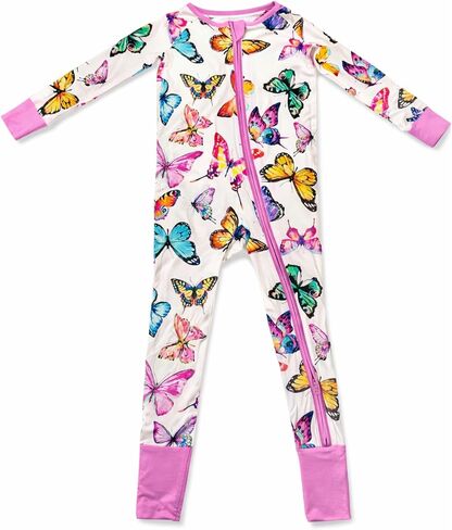 Liyah Loom® Butterfly Print Viscose from Bamboo Baby Footie Pajamas, NB-2T | Fold-over cuffs convert footed to footless. Fits 3+ months longer. Gift-ready prints in OEKO-TEX® certified fabric. in Kuwait