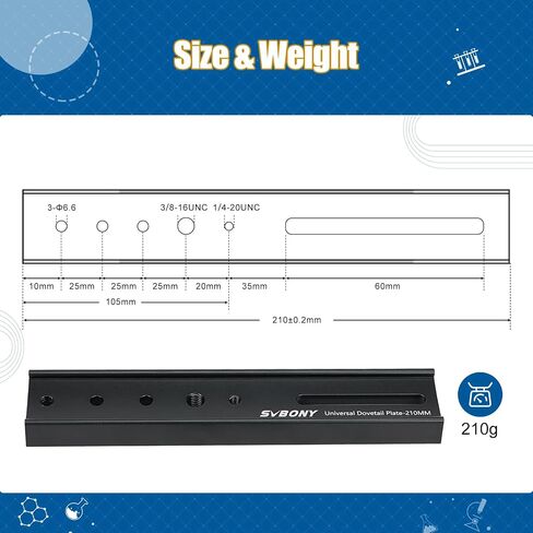 SVBONY SV219 Telescope Dovetail Plate, 210mm 8.26" Dovetail Mount Plate | Compatible with Vixen Dovetail Saddles, Telescope Accessories, for equatorial OTA Mounts, Telescope Dovetail in Kuwait