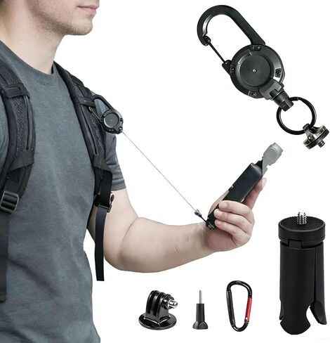 Retractable Lanyard for DJI Osmo Pocket 3 & Action Cameras, Auto-Retract Safety Tether with Carabiner Clip, Compatible with GoPro Hero, Insta360 for Vlogging, Travel, Hands-Free Shooting in Kuwait