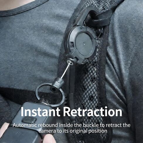 Retractable Lanyard for DJI Osmo Pocket 3 & Action Cameras, Auto-Retract Safety Tether with Carabiner Clip, Compatible with GoPro Hero, Insta360 for Vlogging, Travel, Hands-Free Shooting in Kuwait