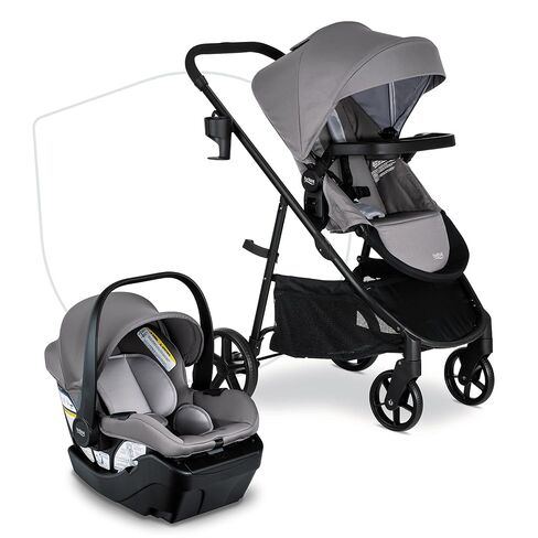 Britax Willow Brook Travel System With Aspen Base — Onyx Glacier | Car Seat Stroller Combo; Brook Stroller & Willow Infant Car Seat; ClickTight Technology & RightSize System; Child Tray in Kuwait