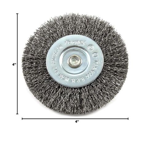 Forney 72739 4-Inch Coarse Wire Wheel Brush | Features coarse crimped wire with a 1/4-inch hex shank. Ideal for heavy-duty rust removal, cleaning, and surface prep. in Kuwait