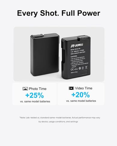2-Pack Upgraded 1800mAh EN-EL14 EN-EL14A Battery for Nikon | Compatible with D3200, D3100, D3400, D3300, D5600, D3500, D5100, D5200, D5300, D5500, DF, Coolpix P7000, P7100, and More in Kuwait