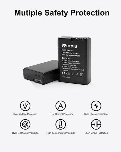 2-Pack Upgraded 1800mAh EN-EL14 EN-EL14A Battery for Nikon | Compatible with D3200, D3100, D3400, D3300, D5600, D3500, D5100, D5200, D5300, D5500, DF, Coolpix P7000, P7100, and More in Kuwait