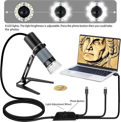 1080P Handheld Digital Microscope, 50-1000X Magnification Portable USB Microscope with Adjustable Stand, Compatible with iPhone Android Mac Windows PC in Kuwait