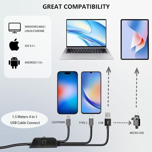 1080P Handheld Digital Microscope, 50-1000X Magnification Portable USB Microscope with Adjustable Stand, Compatible with iPhone Android Mac Windows PC in Kuwait