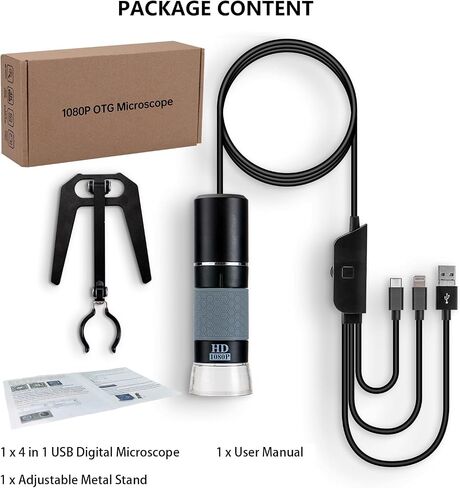 1080P Handheld Digital Microscope, 50-1000X Magnification Portable USB Microscope with Adjustable Stand, Compatible with iPhone Android Mac Windows PC in Kuwait