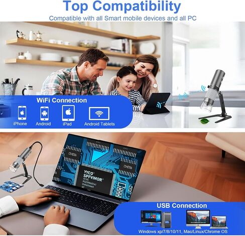 WiFi Digital Microscope, Wireless Portable Handheld 4K Microscope HD Camera 50X-1000X Magnification with Adjustable Stand, Compatible with iPhone Android Smartphones iPad Mac Windows PC in Kuwait