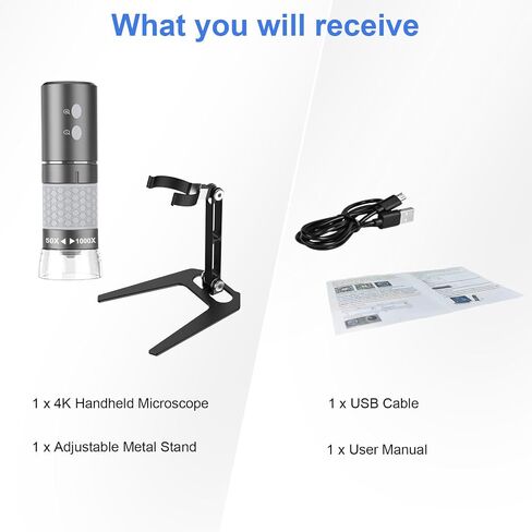 WiFi Digital Microscope, Wireless Portable Handheld 4K Microscope HD Camera 50X-1000X Magnification with Adjustable Stand, Compatible with iPhone Android Smartphones iPad Mac Windows PC in Kuwait