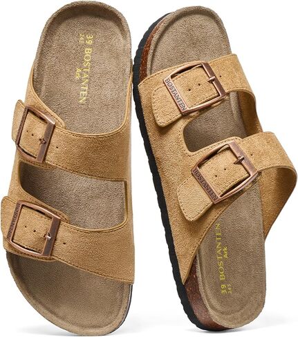 BOSTANTEN Womens Slide Sandals, Comfortable Faux Suede, Adjustable Straps | Comfortable Sandals for Women, Soft Faux Suede Straps, Lightweight Slip-On Style for Everyday Wear in Kuwait