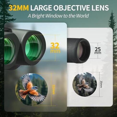 25x32 Compact Binoculars for Bird Watching - High Powered Lightweight Binocular for Adults Kids - 4.9ft Close Focus with Carrying Case for Backyard, Cruise Ship & Concerts in Kuwait