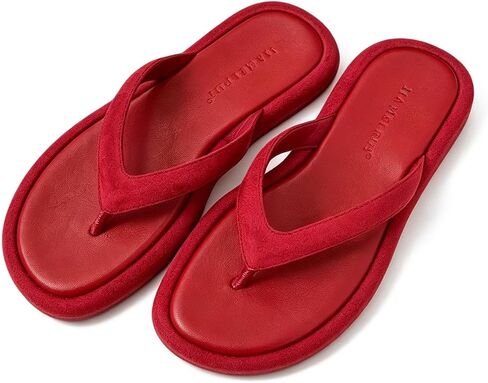 Women's Suede Thong Sandals Round Toe Low Platform Cushioned Flip-Flops | Round toe suede V-shaped thong soft padded straps casual slip-on summer beach Slides for vacations parties in Kuwait