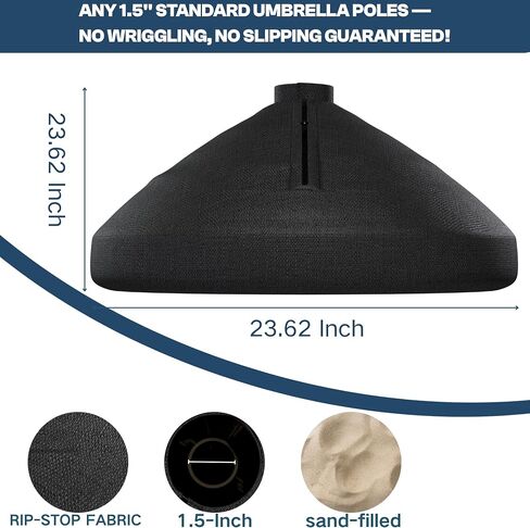 Patio Umbrella Base with Sandbag & Metal Stand, Fillable Umbrella Base with Cloth Cover, Heavy Duty Stand Fits 1.5" Poles for 9-10FT Outdoor Umbrellas in Kuwait