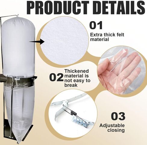 MotiMind 8 Pcs Dust Collector Bags and Band Clamps Set, Filter Replacement Bag, Fit for Dust Collector Woodworking with Diameters from 18-7/8 to 19-27/64 (1.97mil) in Kuwait
