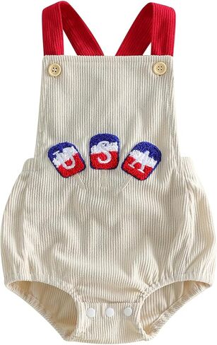 Ayalinggo My First 4th Of July Baby Girl Boy Outfit Letter Embroidery Romper Sleeveless Backless Overall Summer Clothes in Kuwait