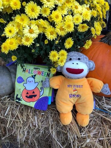 Baby Starters Sock Monkey Halloween 9 inch Plush Rattle with Embroidery (My First Boo, Orange) in Kuwait
