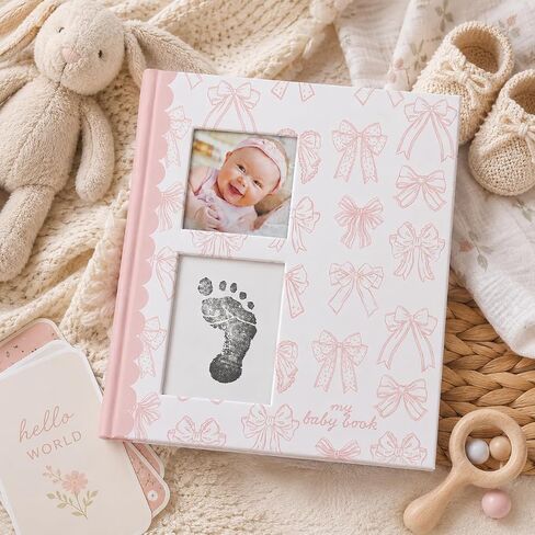 Pink Bow First 5 Years Memory Book | Includes Ink Pad For Newborn Handprint or Footprint, Baby Girl Keepsake, Milestone Pregnancy Journal in Kuwait