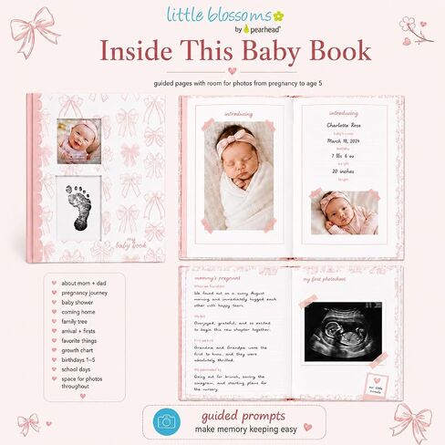 Pink Bow First 5 Years Memory Book | Includes Ink Pad For Newborn Handprint or Footprint, Baby Girl Keepsake, Milestone Pregnancy Journal in Kuwait