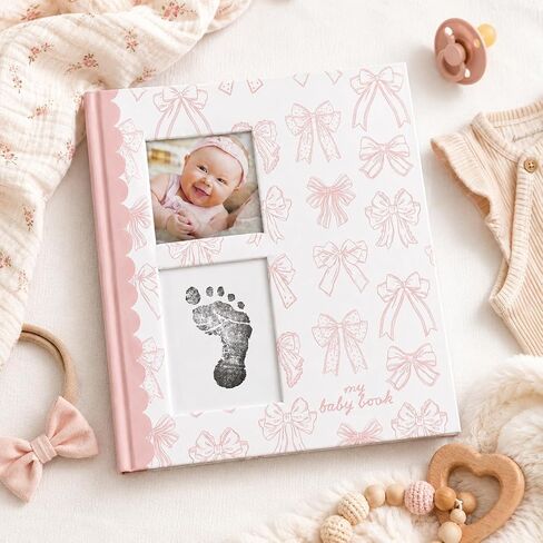 Pink Bow First 5 Years Memory Book | Includes Ink Pad For Newborn Handprint or Footprint, Baby Girl Keepsake, Milestone Pregnancy Journal in Kuwait