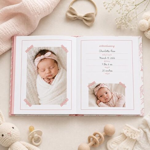 Pink Bow First 5 Years Memory Book | Includes Ink Pad For Newborn Handprint or Footprint, Baby Girl Keepsake, Milestone Pregnancy Journal in Kuwait