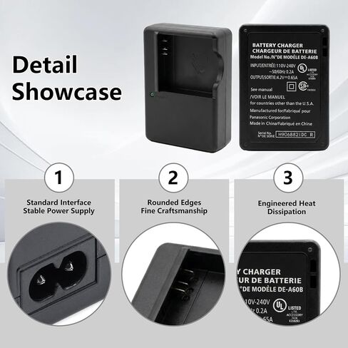 DE-A60 A60 A60B Battery Charger Compatible with Panasonic Camera LUMIX DEA60 DMW-BCF10 BCF10E BCF10PP CGA-S/106D S/106C F3 FH22 FS15 FH1 Camera Battery Power Supply in Kuwait