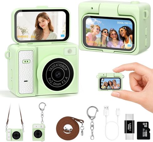 Mini Keychain Digital Camera, Pink Mini Camera with Flip Screen, 1MP 1080P Small Camera, 8GB Card, Video Recorder, Long Battery Life for Travel, Party and Vlog in Kuwait