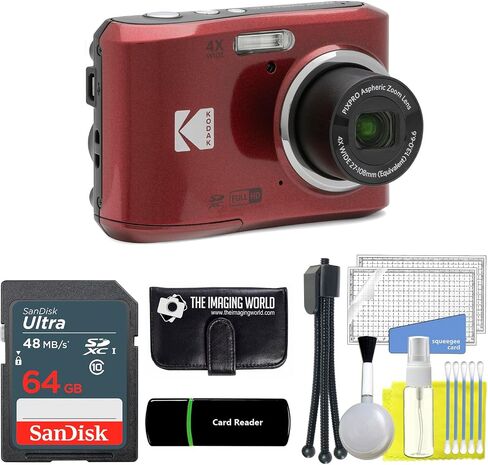 Kodak PIXPRO FZ45 16MP Digital Camera 4X Optical Zoom 27mm Wide Angle 1080P Full HD Video 2.7" LCD Camera (Black) + 64GB Card and Reader + Memory Wallet + Tripod + Cleaning Bundle in Kuwait