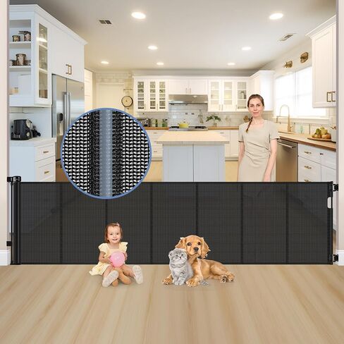 Reinforced 120 Inch Extra Wide Retractable Baby Gates Extra Wide Baby Gates for Large Openings 33 Inch Tall Retractable Dog Gate for The House 10ft Long Dog Gate Indoor Barrier with Reinforced Strips in Kuwait