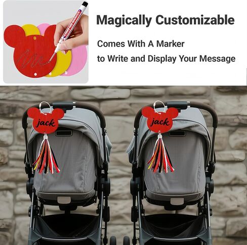 Stroller Identification Name Tag Pendant,Wood Hanger with Custom Name,Quickly Locate Your Stroller in Crowded Parks, Airports (Red-Colored Tassels) in Kuwait