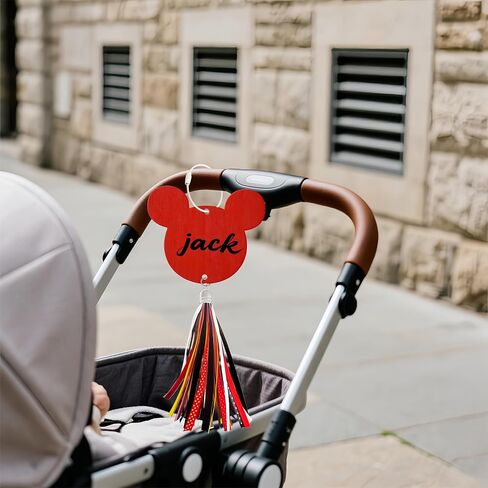 Stroller Identification Name Tag Pendant,Wood Hanger with Custom Name,Quickly Locate Your Stroller in Crowded Parks, Airports (Red-Colored Tassels) in Kuwait
