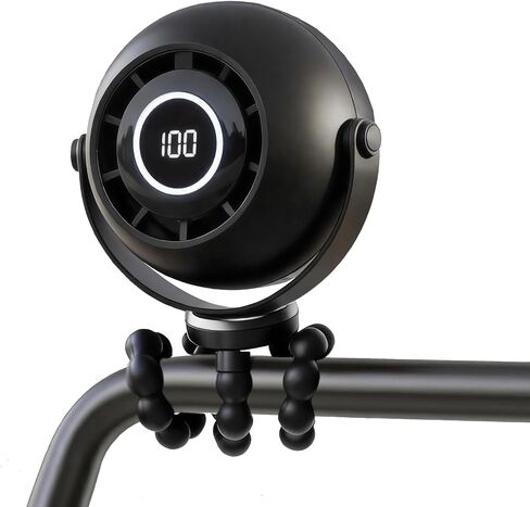 Portable Stroller Fan with Flexible Tripod, Pinch-Proof for Baby & Pets | 4000mAh rechargeable battery, USB-C charging, 3-speed & 3-level light, 360° rotation, versatile for car seats & pet carts in Kuwait
