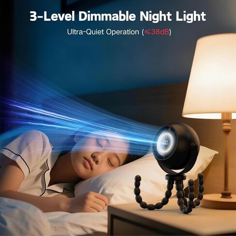 Portable Stroller Fan with Flexible Tripod, Pinch-Proof for Baby & Pets | 4000mAh rechargeable battery, USB-C charging, 3-speed & 3-level light, 360° rotation, versatile for car seats & pet carts in Kuwait