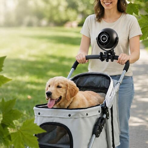 Portable Stroller Fan with Flexible Tripod, Pinch-Proof for Baby & Pets | 4000mAh rechargeable battery, USB-C charging, 3-speed & 3-level light, 360° rotation, versatile for car seats & pet carts in Kuwait