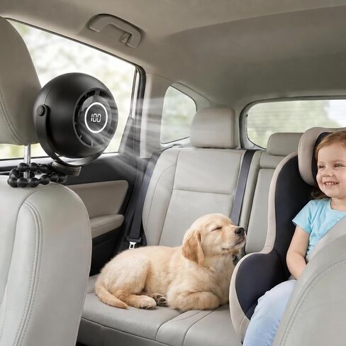 Portable Stroller Fan with Flexible Tripod, Pinch-Proof for Baby & Pets | 4000mAh rechargeable battery, USB-C charging, 3-speed & 3-level light, 360° rotation, versatile for car seats & pet carts in Kuwait