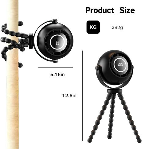 Portable Stroller Fan with Flexible Tripod, Pinch-Proof for Baby & Pets | 4000mAh rechargeable battery, USB-C charging, 3-speed & 3-level light, 360° rotation, versatile for car seats & pet carts in Kuwait