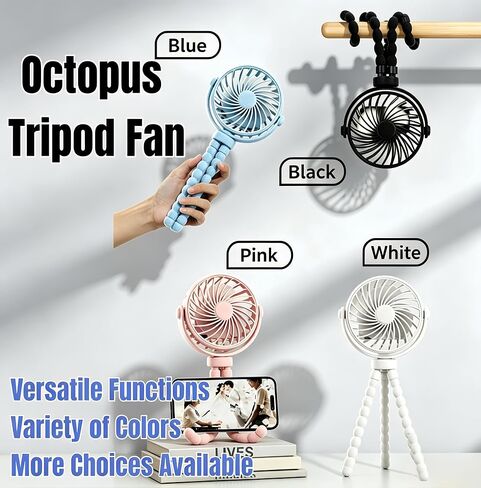 4.53 Inch USB Rechargeable Octopus Mini Fan, Flexible Tripod & Phone Holder, Quiet Safe Stroller Fan for Baby, Outdoor, Desktop & Handheld Use (Blue, Small) in Kuwait