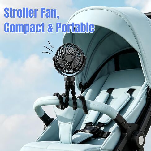 4.53 Inch USB Rechargeable Octopus Mini Fan, Flexible Tripod & Phone Holder, Quiet Safe Stroller Fan for Baby, Outdoor, Desktop & Handheld Use (Blue, Small) in Kuwait