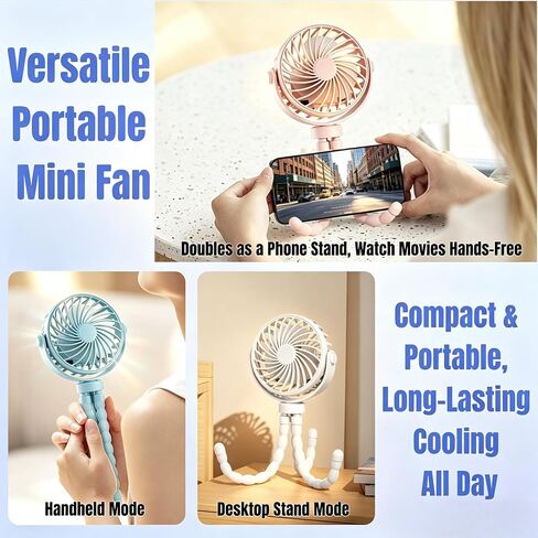 4.53 Inch USB Rechargeable Octopus Mini Fan, Flexible Tripod & Phone Holder, Quiet Safe Stroller Fan for Baby, Outdoor, Desktop & Handheld Use (Blue, Small) in Kuwait