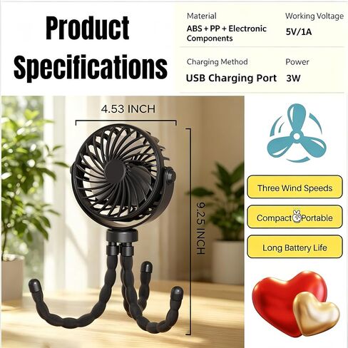 4.53 Inch USB Rechargeable Octopus Mini Fan, Flexible Tripod & Phone Holder, Quiet Safe Stroller Fan for Baby, Outdoor, Desktop & Handheld Use (Blue, Small) in Kuwait