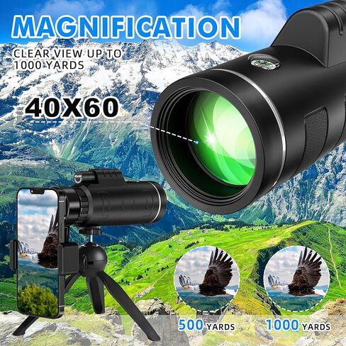 40x60 Monocular Telescope for Adults, Compact HD Monocular for Sports Events, Soccer Games, Concerts, Birdwatching, Hiking, Camping and Travel in Kuwait