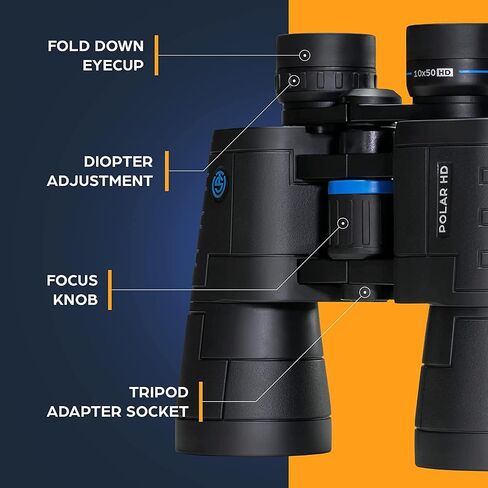 TSO Polar HD 10x50 Binoculars for Adults, Porro Prism, HD Glass, Rainproof, Long Eye Relief for Bird Watching & Wildlife Viewing in Kuwait