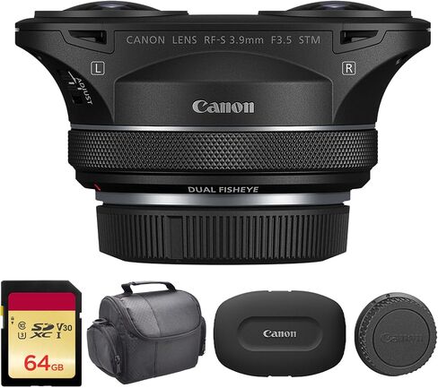 Canon RF-S 3.9mm f/3.5 STM Dual Fisheye Lens | Compact APS-C VR Lens with Dual Optics, Smooth STM AF & Lightweight Design | Ideal for VR, Immersive Video & 3D Content (6578C002) + 64GB Card + Bag in Kuwait