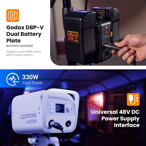 Godox LA300Bi Bi-Color LED Video Light,330W Continuous Lighting 2800-6500K 11 FX Effects, Support App Control, Bowens Mount Studio Video Light for Live Streaming, Protrait Photography in Kuwait
