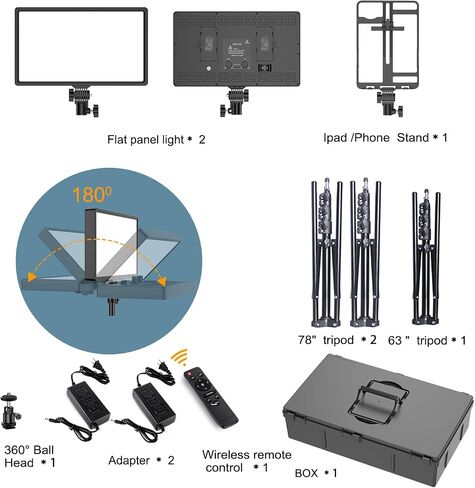 2 Packs Dimmable Bi-Color 432 LED Video Light and Stand Lighting Kit,50W,Add More Remote Controllers, 360 ° Ball Heads, Phone ans Tablet Holders (Black, 13-2) in Saudi Arabia