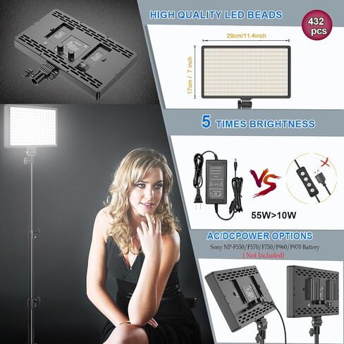 2 Packs Dimmable Bi-Color 432 LED Video Light and Stand Lighting Kit,50W,Add More Remote Controllers, 360 ° Ball Heads, Phone ans Tablet Holders (Black, 13-2) in Saudi Arabia