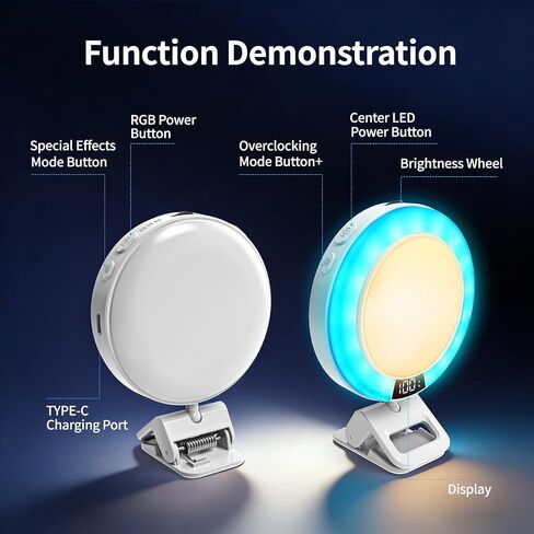 UFO RGB Selfie Light Portable Photography Lighting, 1800mAh Rechargeable CRI 95+ 2500-6000K Dimmable Panel Lamp Support，360° LED Selfie Ring Fill Light for Selfies/Photography/TikTok/Video Conference in Kuwait